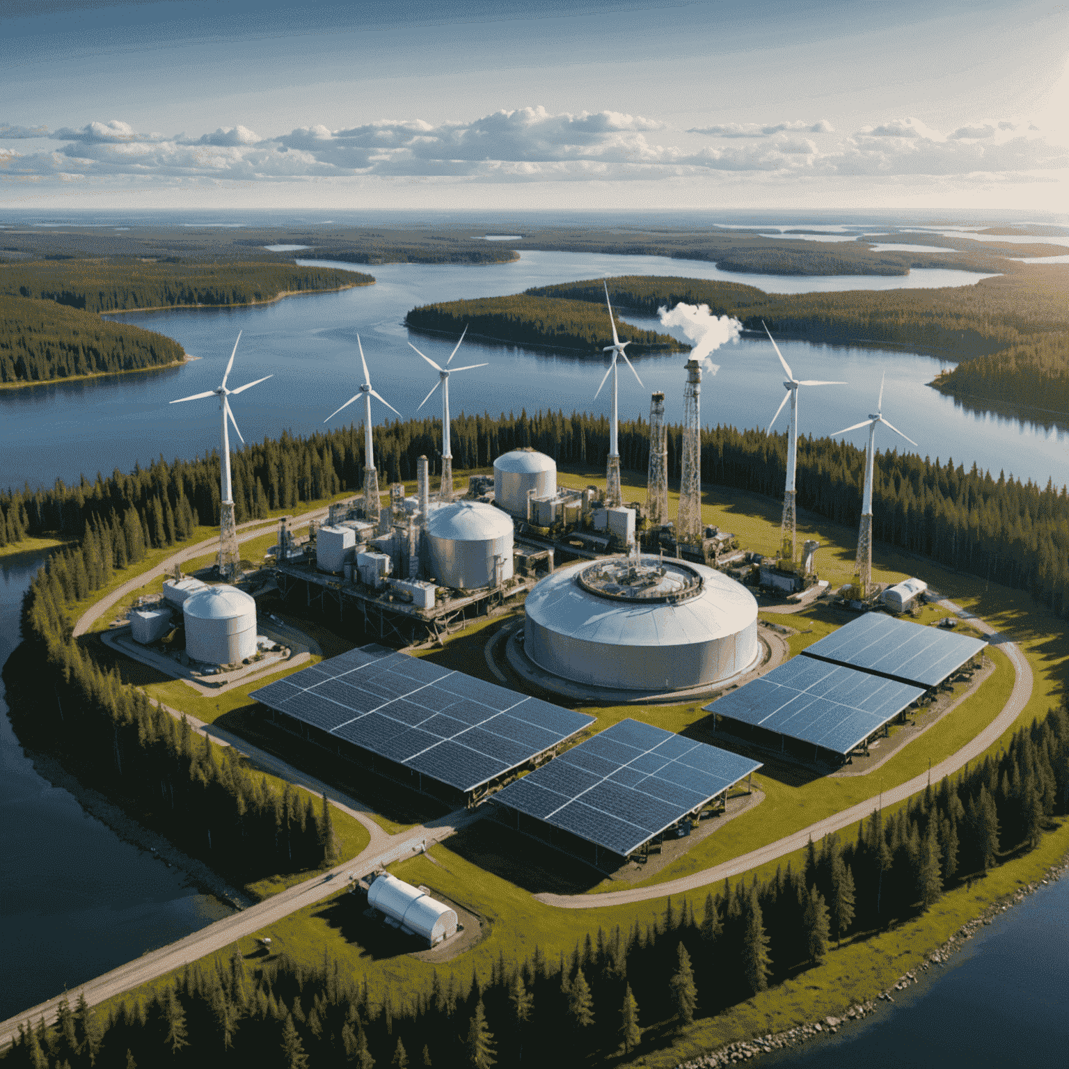 Futuristic visualization of Canadian oil industry with renewable energy integration